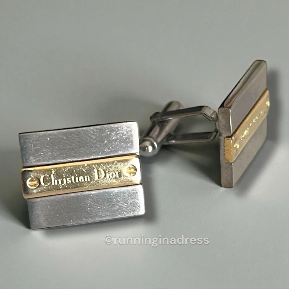 Christian Dior Vintage Two-Tone Gold & Silver Logo Cufflinks